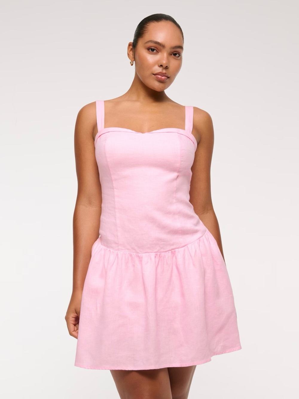 Abercrombie & Fitch Dress 100% Linen Drop Waist Mini Built In Shorts Pink Sz L